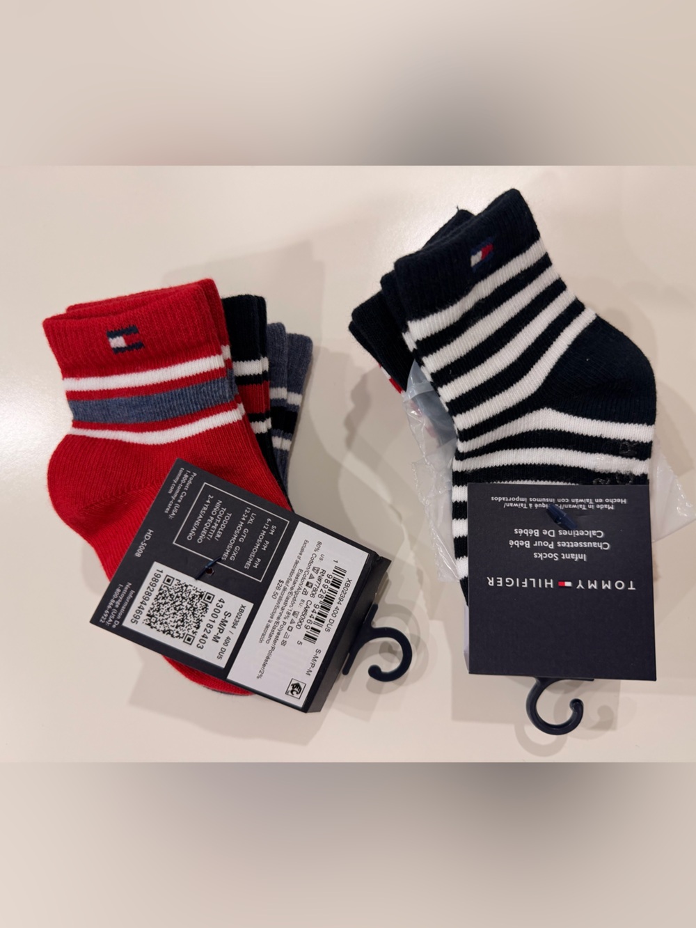 Tommy Hilfiger Men’s Crew Socks — Red & Black/White Stripes